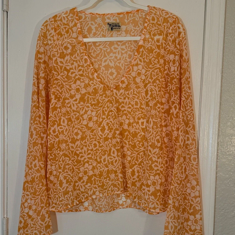 Show Me Your MuMu Creamsicle Floral Boho Bell Sleeve Sandee Blouse Size Large - Picture 4 of 9